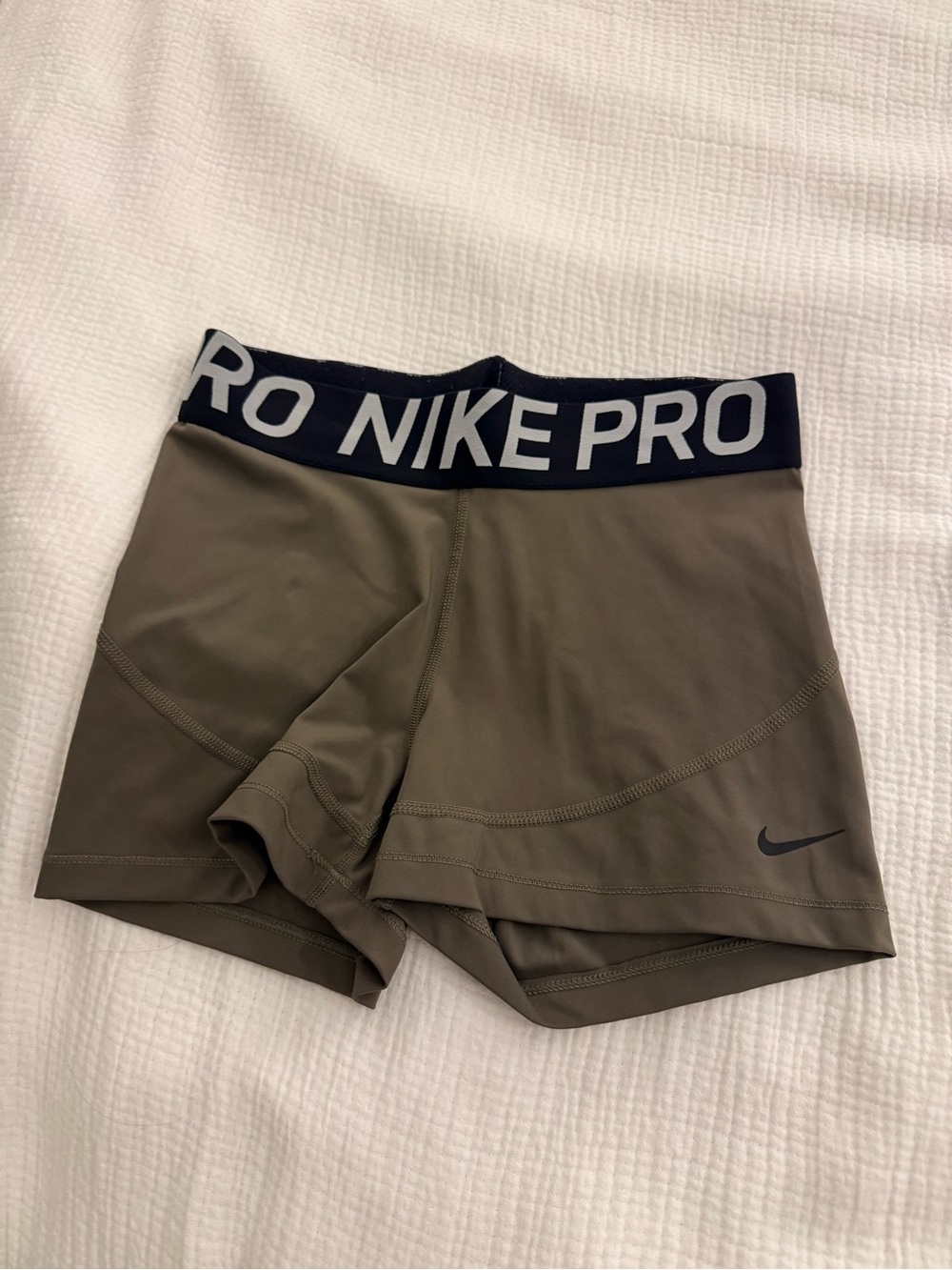 Nike Pro Women's Olive Green Training Shorts with Black Waistband